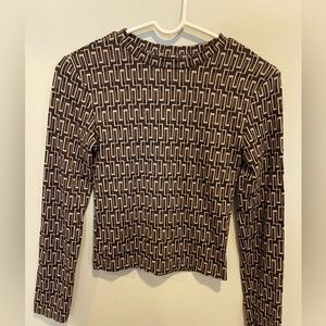 Zara Women’s Geometric Long Sleeve Brown Multi Color Top Size Small